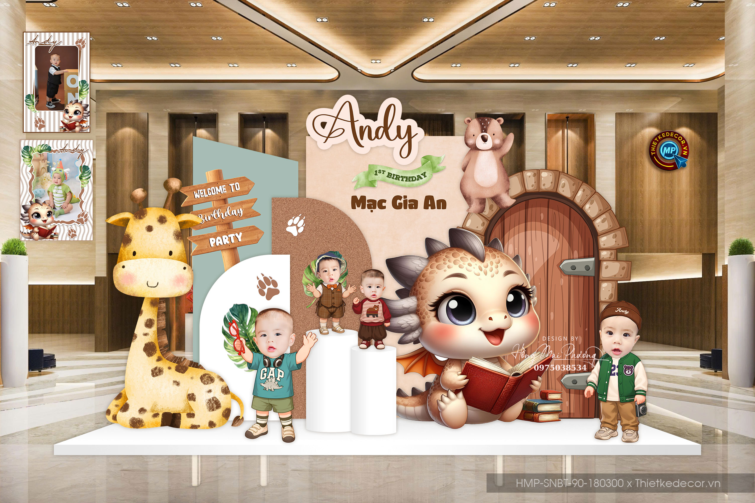 Sinh nhật bé trai tone nâu tây - mix xanh lá chủ đề khu rừng nhiệt đới- safari